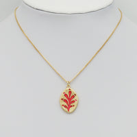 Gold Red Enamel Leaf Shape Charm, Sku#Y803