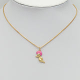 Gold Pink Enamel Cute Sea Horse Charm, Sku#Y804