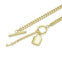 Gold Cuban Link Lock Key Charm Necklace, Sku#EF350