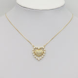 Gold CZ Pearl Edge Heart Pendant, Sku#LK883