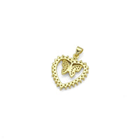 Gold CZ Butterfly On Heart Charm, Sku#LK880