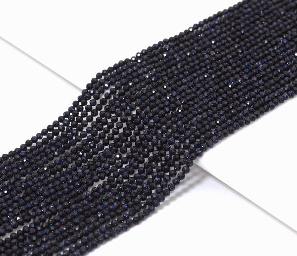 Blue Goldstone Round Faceted Beads, 2mm/3mm/4mm, Sku#U1481