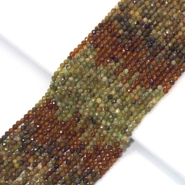 Genuine Green Brown Garnet Round Faceted Beads, 3mm, Sku#U1506