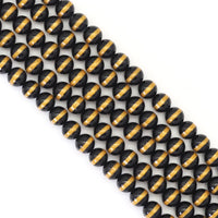 Golden one Line Black Onyx Round Smooth Beads, Sku#U1722