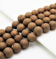 Natural Brown Champaign Druzy Agate beads, 6mm/8mm/10mm/12mm/14mm Brown Gold Gemstone beads, Druzy Agate beads, 15.5inch strand, SKU#U277
