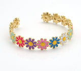 Colorful Daisy Flower Gold Adjustable Bracelet, Sku#X374