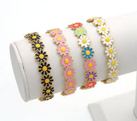 Colorful Daisy Flower Gold Adjustable Bracelet, Sku#X374