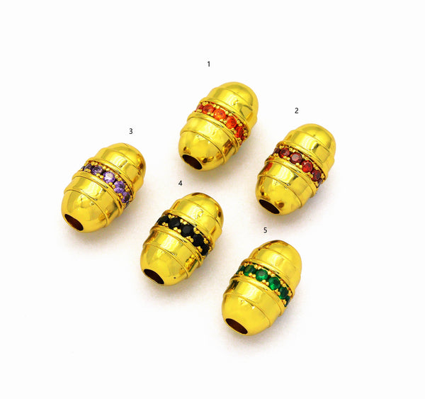 Colorful CZ Oval Tube Spacer Beads , Sku#Y693