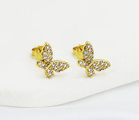 CZ Gold Butterfly Stud Earrings, Sku#Y721