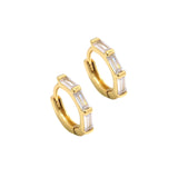 Gold Baguette CZ Round Hoop Earrings, Sku#Y774