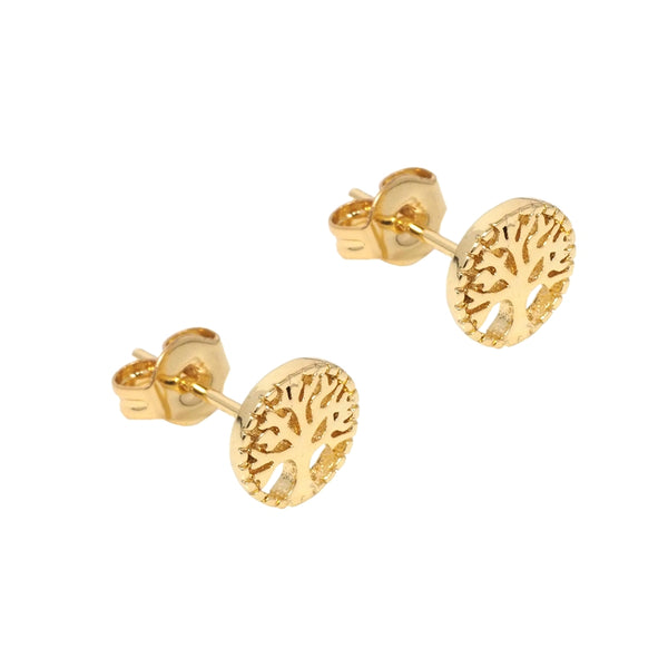 Gold Life Tree Stud Earrings, Sku#Y775