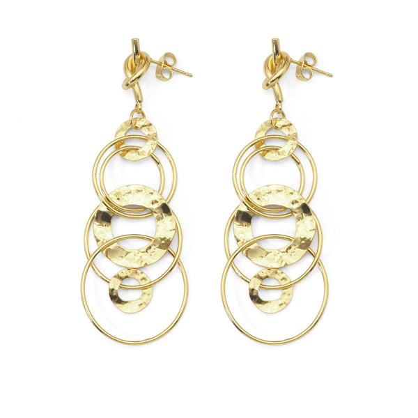 Gold Filled Long Circles Link Knot Dangle Earrings, Sku#Y782