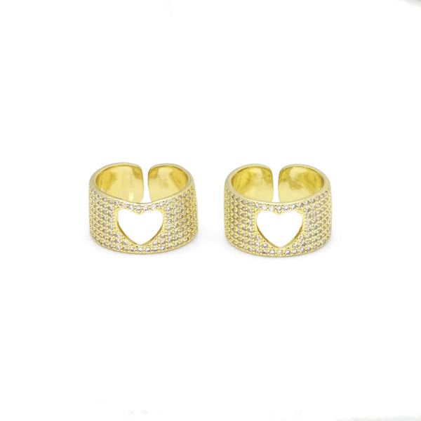 Gold Clear CZ Hollow Out Heart Adjustable Ring, Sku#Y790