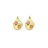 Gold Pink Yellow Cat's Eye Gem On Oval Charm, Sku#Y800