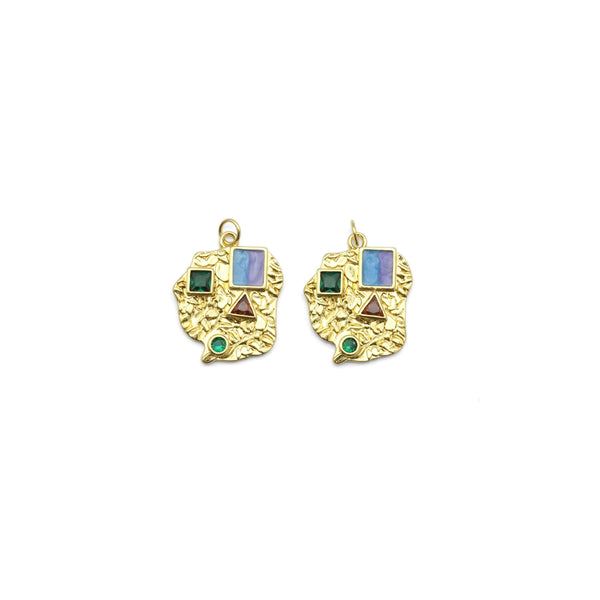 Gold Colorful Stone Map Charm, Sku#Y802