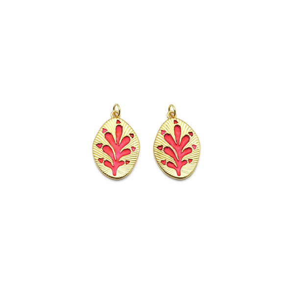 Gold Red Enamel Leaf Shape Charm, Sku#Y803