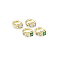 Gold Colorful Oval Square Round CZ Huggie Earrings, Sku#Y812