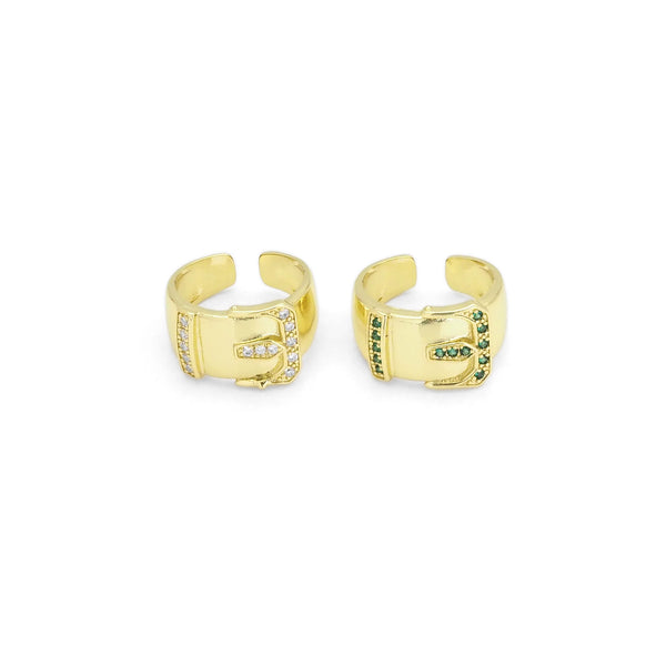 Gold Clear Green CZ Belt Adjustable Ring, Sku#Y813