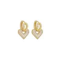 Gold CZ Dangle Heart Huggie Earrings, Sku#Y817