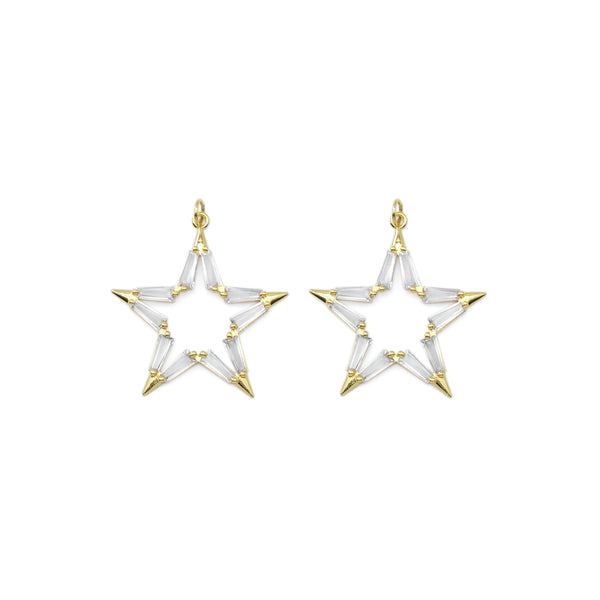 Clear Baguette CZ Gold Five Point Star Charm, Sku#Y821