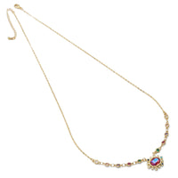 Colorful CZ  Link Garnet Opal Eye Necklace, Sku#Y828