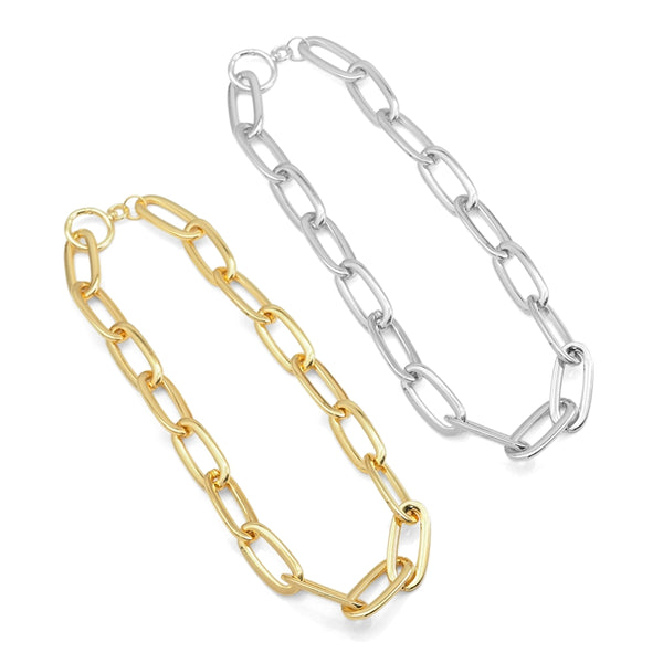 Chunky Oval Link Gold Silver Necklace, Sku#Y833