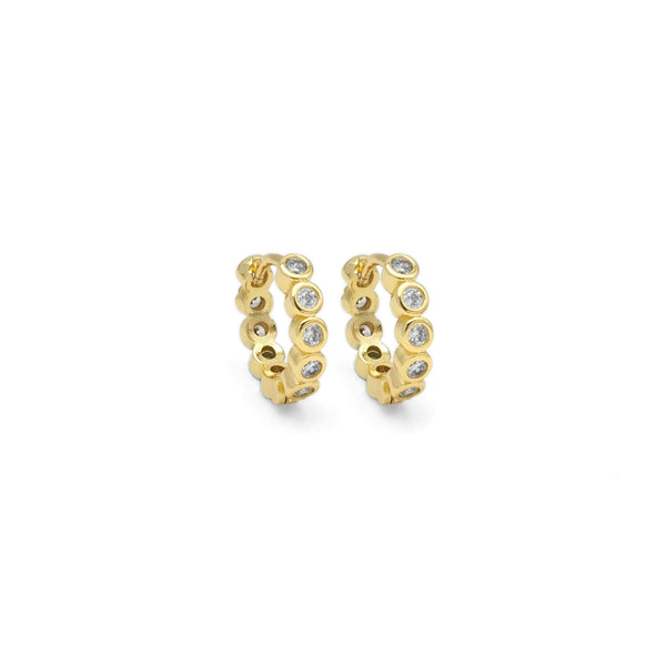 Gold Round CZ Small Huggie Earrings, Sku#Y848