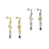 Gold Silver Citrine Amethyst CZ Chain Link Stud Earrings, Sku#Y854