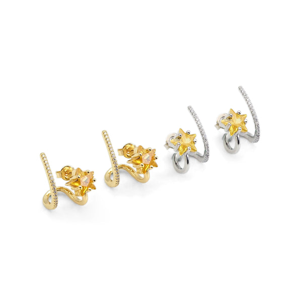 Gold Silver Citrine Star Ear Wrap Ear Climber Earrings, Sku#Y857