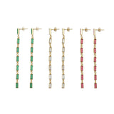 Baguette CZ Long Dangle Stud Earrings, Sku#Y858