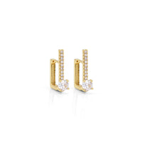 Gold Diamond Rectangle Bar Huggie Stud Earrings, Sku#Y859