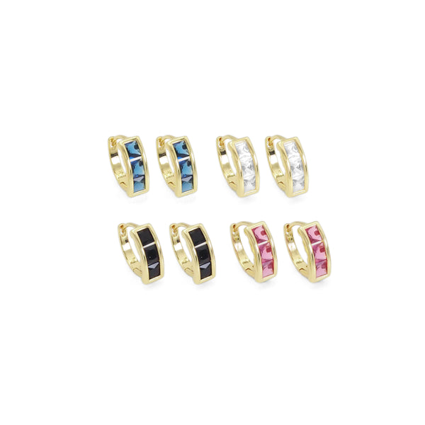 Baguette Colorful CZ Triangle Oval Small Huggie Earring, Sku#Y864