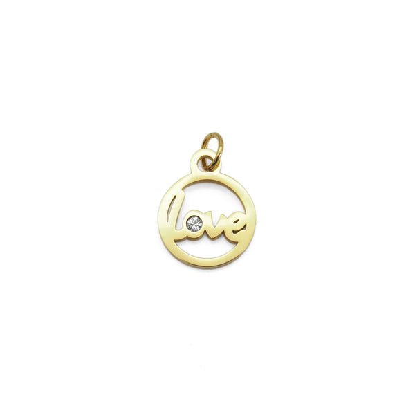 Plain Gold Love Circle Charm with Diamond, Sku#Y869