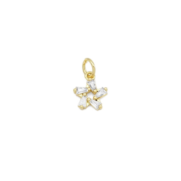 Baguette CZ Gold Star Charm, Sku#Y873