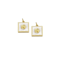 Gold Flower On white Enamel Square Charm, Sku#Y878