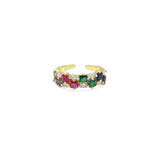 Colorful Baguette CZ Gold Adjustable Ring, Sku#Y894