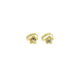 Gold Colorful CZ Flower Huggie Earrings, Sku#Y895