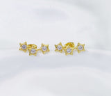 CZ Triple Five Point Star Stud Earrings, Sku#Z1448