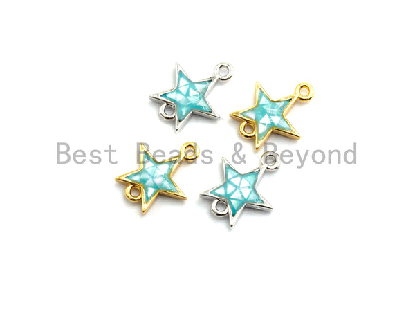 100% Natural Aqua Blue Shell Star Shape Connector, Blue Shell Connector for Bracelet/Necklace Making, Gold/Silver Plated, 11x13mm,SKU#Z297
