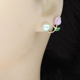 Gold White Pearl PinkTulip Earrings, Sku#ZX139