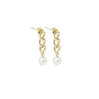 CZ Gold Cuban Chain White Pearl Earrings, Sku#ZX146