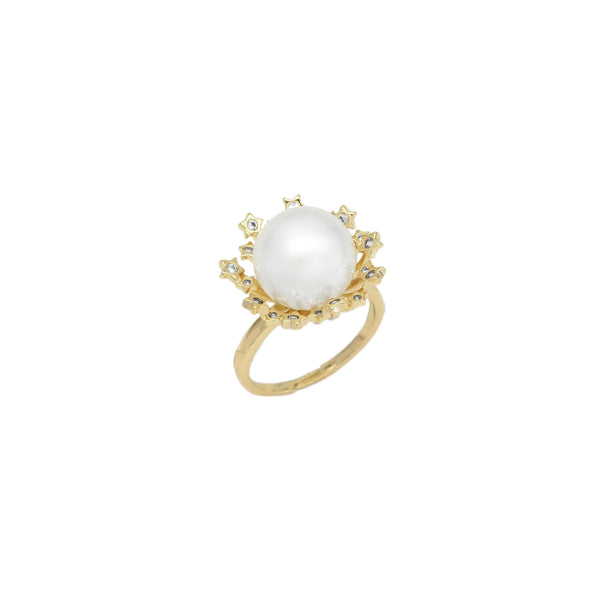 Gold White Pearl blossoms flower Adjustable Ring, Sku#ZX150
