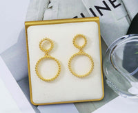 Gold Double Round Ring Latch Back Earrings, Sku#ZX61