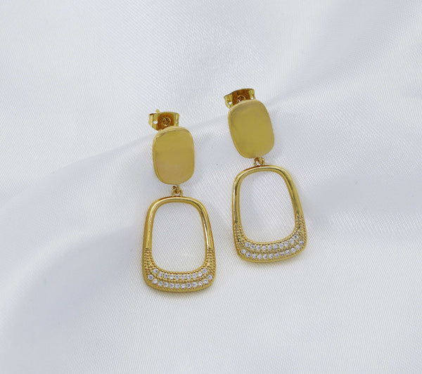 Gold Trapezoid Dangle Earrings, Sku#ZX62