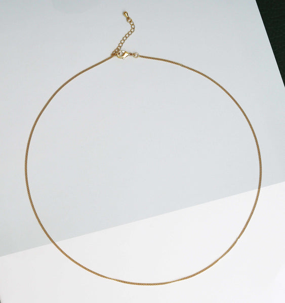 18K Gold Thin flat Cuban Chain Necklace, Dainty Necklace, sku#ZX69