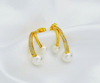 CZ Twin Pearl Stud Earrings, Sku#ZX81