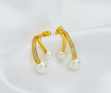 CZ Twin Pearl Stud Earrings, Sku#ZX81