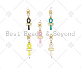 Colorful Enamel Cross Shape Pendant,18K Gold Filled Key of Life CZ Charm, Bracelet Necklace Ankh Charm,8x28mm,Sku#L629
