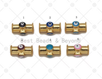 Colorful Enamel Evil Eye On Tube Shape Spacer Beads,18K Gold Filled Tube Charm, Necklace Bracelet Charm Pendant, Sku#Y596