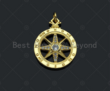 CZ Micro Pave Compass Star On Round Coin Pendant/Charm, Compass Star Cubic Zirconia Charm,Necklace Bracelet Charm Pendant,18x27mm,sku#L434